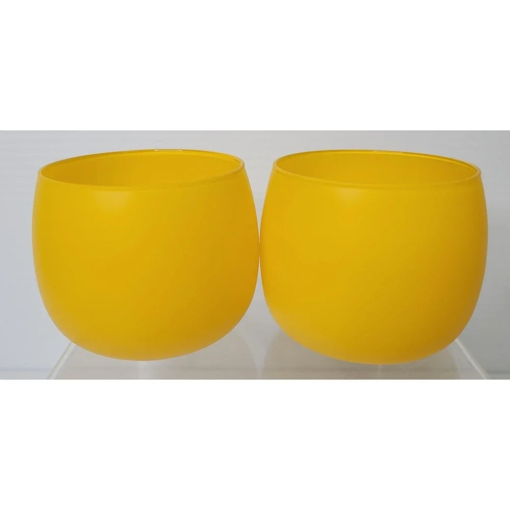 JG Durand France Votive Candle Holders Set 2 Yellow Glass 1995 Vintage New w Box
